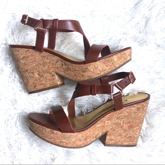 kate spade Shoes - Kate Spade Strappy Brown Platform Cork Wedge Heels